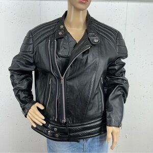Vintage Pierre Jacques Black Leather Moto Motorcycle Biker Jacket French Size 44